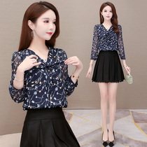 Chiffon shirt womens autumn 2021 new high-end foreign style small shirt fashion belly thin temperament small floral top