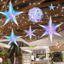 Queens Festival Mall Placement Stars Pull Flowers Hanging Accessories Wedding Supermarket Mall Decoration Party Supplies Neon Color Film Pendants