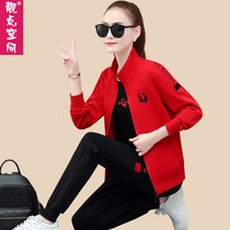 Leisure sportswear set women 2021 new spring and autumn fashion large size stand collar sweater age running three sets