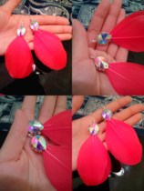 High imitation Olympic Diamond red feather earrings Latin dance table performance competition Latin dance ear clip earrings earrings earrings