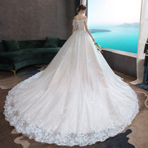 Main wedding dress shoulder 2021 new bride Mori Super fairy dream starry sky white temperament luxury big tailing winter