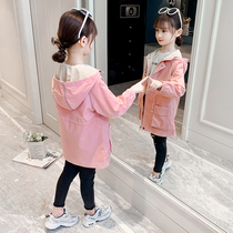 Girls  autumn jacket 2021 new Korean Western style windbreaker middle and large childrens girls spring and autumn mid-length top trend