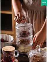 Vintage three-tier embossed glass dim sum jar food snack storage jar with lid jewelry box snack candy plate