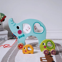 British baby fun dragging toy size elephant matching toddler toddler traction cable wooden toy 1-3 years old