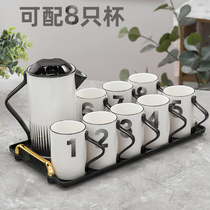 Nordic ceramic water tools simple home living room 8 digital water cups heat-resistant flower teapot cold kettle set Korean style