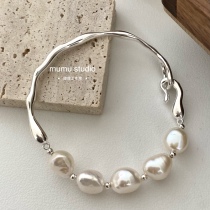 S925 Silver Texture Bracelet Half - bracelet Naturally strong - light Pearl Bracelet Design Bracelet unique personality gift