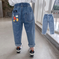 Children cartoon jeans girls loose pants baby Foreign style trousers childrens clothing Korean version 2021 Autumn New