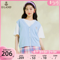ELAND clothing love 2021 summer new new V-neck college style knitted sleeveless vest vest cardigan women