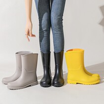 Outlet Fashion Middle Cylinder Rain Boots Day Tether Cute Adults Non-slip Outside Wearing Water Shoes Thickened Rubber Shoes Waterproof Rain Shoes Female