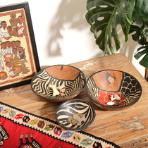Zimbabwe hand-painted wooden bowl wild African animal pattern decoration Bohemia imported ornaments tableware handmade