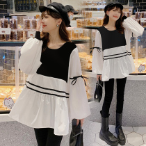 Pregnant womens autumn fake two long sleeve top 2021 new spring and autumn loose size T-shirt pregnant womens clothes tide mother