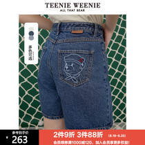  TeenieWeenie bear denim shorts womens high waist three-point pants straight jeans 2021 summer new