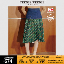 TeenieWeenie bear denim mosaic skirt pleated skirt A- line dress Medium-length dress high waist slim woman winter