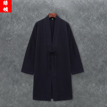 Chinese style mens Tang suit jacket youth ethnic style Buddhas coat loose robe Hanfu long shirt mens robe
