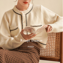 French rouje damas French retro beige cardigan sweater jacket high-grade loose knit top