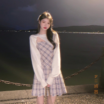 Van zhi qiao plaid dress female little autumn) two piece set skirt winter pleated dress inner base skirt