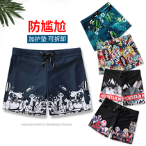 Swimming trunks mens anti-embarrassing flat angle loose size mens swimming trunks quick-drying fashion hot spring adult swimming equipment