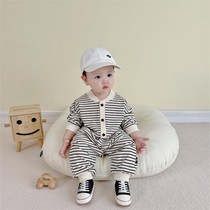 South Korean male and female baby conjoined spring and autumn season out of khae stripe climbing clothes for six months baby clothes autumn clothes