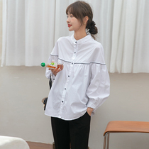 Pregnant womens coat spring and autumn Korean loose slim collar long sleeve shirt tide mom fashion large size autumn shirt