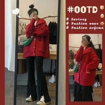 Autumn and winter 2021 new large size Hong Kong style retro sweater jacket womens jumpsuit dress two-piece tide