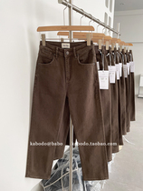 GAQA91669 Jeans Womens Kabu 2022 Autumn and Winter Retro Coffee Color Straight Pants European Goods High Waist Cigarette Pants