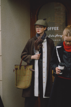 WOKERKER winter caramel brown wool woolen small stand collar long coat
