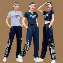 Jazz dance dance clothes Aerobics short sleeve summer square dance clothing new sports fashion letter printing pants