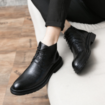 British style high-top leather shoes mens business dress casual autumn and winter plus velvet leather Martin boots side zipper mid-help short boots