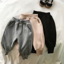 Winter childrens cotton thin velvet long pants boys and girls Haren pants baby Korean version of Big pp pants thick casual pants