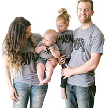 Parent-Child Dress 2020 Short Sleeve T-Shirt Bear PAPA MAMA BABY Family Dress Mother and Child Dress A Family of Four