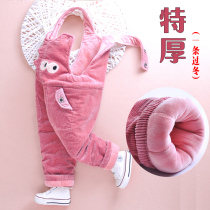 Baby straps cotton pants plus velvet thickened North Winter Open gear to wear winter girls baby straps autumn and winter