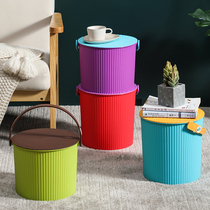 Household bucket with lid thickened portable fishing bucket can sit plastic bucket washing bucket bath stool kindergarten storage bucket