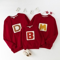Chinese New Years parent-child clothing Red family of three or four plus velvet different female womens autumn and winter foreign mother and child clothing