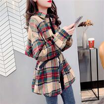 Plaid shirt female retro Hong Kong flavor 2021 new spring and autumn abrasive shirt coat loose Korean version of long top