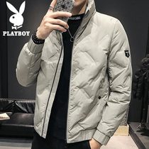 Playboy light down jacket mens autumn and winter New thick warm trend handsome stand collar short coat men