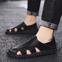 Sandals mens Baotou 2022 New summer breathable beach shoes 100 lap soft bottom hollowed-out non-slip mens slippers