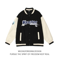 Wild Azi American retro street embroidered baseball suit women's early spring thin loose national tide couple coat jacket