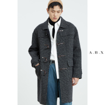 Autumn and winter new double-sided wool Academy wind horn button coat mens long thick woolen cashmere plaid coat