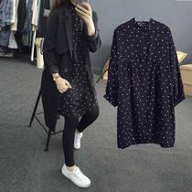  Pregnant women spring and autumn dresses fashion 2021 new suit plus size 200 kg medium-length shirt autumn top