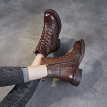 Hollowed-out Martin Boots Woman Summer Exploits Cool Boots 2022 New Breathable Dongle Shoes Head Layer Bull Leather 100 Hitch Boots