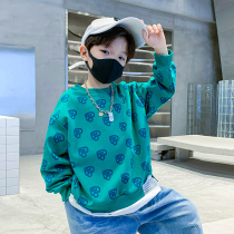 Boys fried street sweatshirt Spring and Autumn 2022 new foreign style childrens spring clothes green fashionable tops boys in the big boy tide