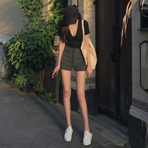 2021 summer new retro high waist denim shorts women slim slim stretch Korean version A word hot pants