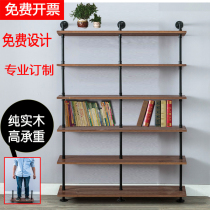 Custom industrial wind multi-layer water pipe Wrought iron shelf loft whole wall shelf Wall shelf Solid wood partition book shelf