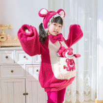 Granulated velvet strawberry bear suit Weiye original childrens clothing Winter warmth Super cute cartoon sweater Bear hat