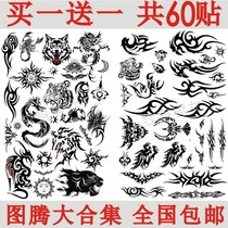 Tattoo stickers waterproof men and women flame totem lasting simulation wolf head dragon and tiger totem tattoo stickers a set of 60 stickers
