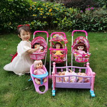 Childrens toy stroller with baby doll girl sleeping can hold simulation talking doll house housekeeping