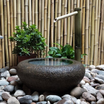 Day Style Flowing Water View Stone Bowl Courtyard Bamboo Flowing Water Outdoor Garden Decoration Swing Piece Sink Stone Basin Stone Trough fish