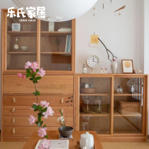 Les home modern light luxury glass combination cabinet Nordic solid wood bookcase moving door Cabinet sideboard simple Japanese style