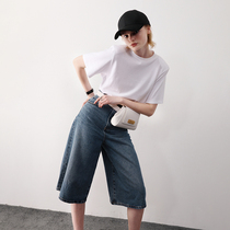  Limited special) Cost-effective washed retro blue solid wear wide-leg three-point jeans
