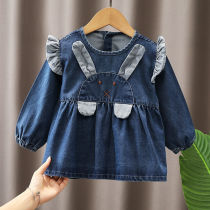 Baby denim gown autumn and winter childrens mens and womens dining clothes anti-dressing waterproof baby blouse bib